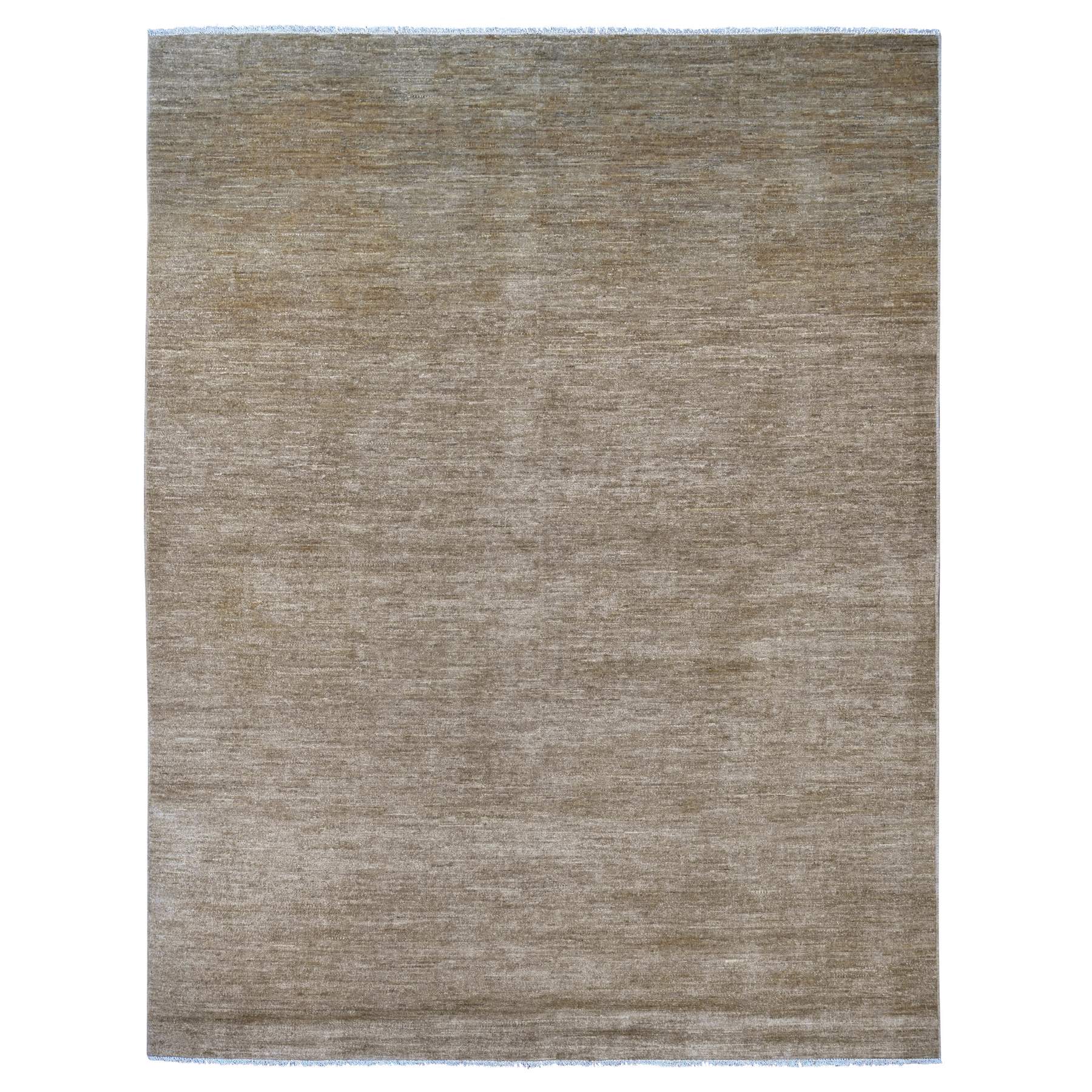 7'8"x9'10" Khaki Brown, Plain Solid Pattern, Hand Knotted, Hand Spun Ghazni Wool, Lush and Plush, Oriental Rug 